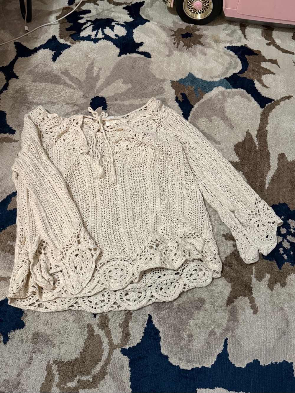 Boho Crochet Knit Peasant Top — Cream